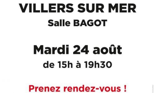 SANTÉ : don du sang à Villers-sur-Mer le 24 août de 15:00 à 19:30 à la salle Bagot